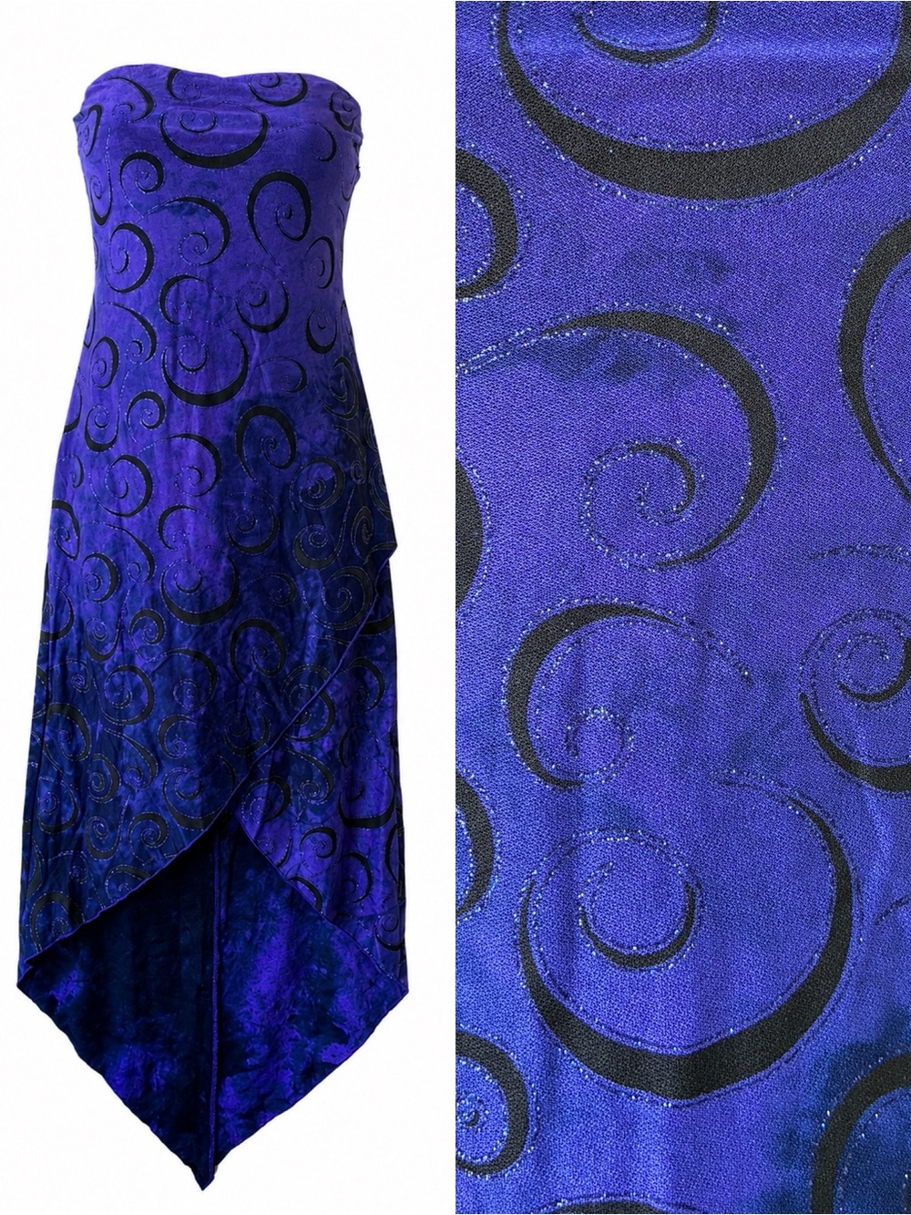 Vintage 90s/Y2K Purple Black Whimsigoth Swirl Fairy Dress Medium